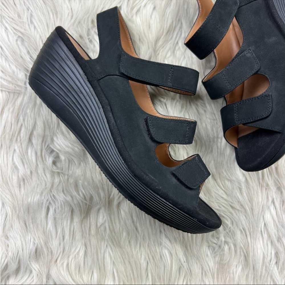 NWOT Clarks Collection Women's Black Nubuck Wedge Platform Sandals Velcro Sz 9 - Picture 3 of 8